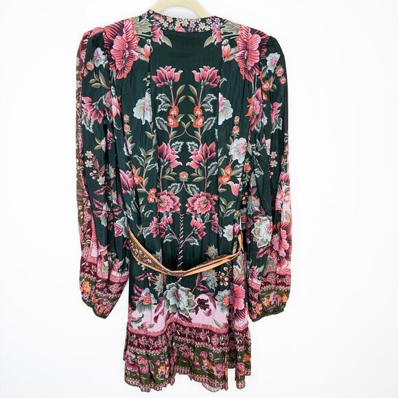 NWT Anthropologie Farm Rio Flowering Garden Tree Belted Puff Sleeve Mini Dress L - Picture 10 of 16